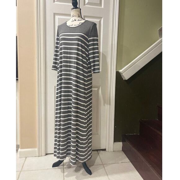 Exist Maxi Dress 3/4 Sleeve Stripe Ribbed Sz Medium Cotton Versatile Aesthetic - Picture 9 of 16